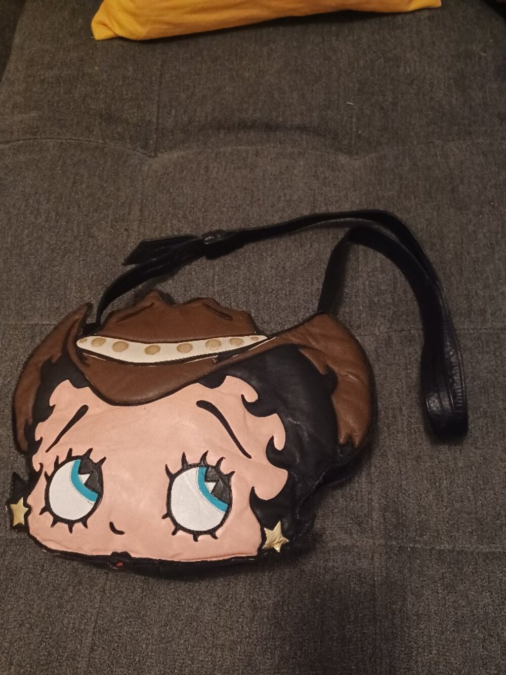 80s 90s Vintage Betty Boop Comic Face Leather Crossbody Bag